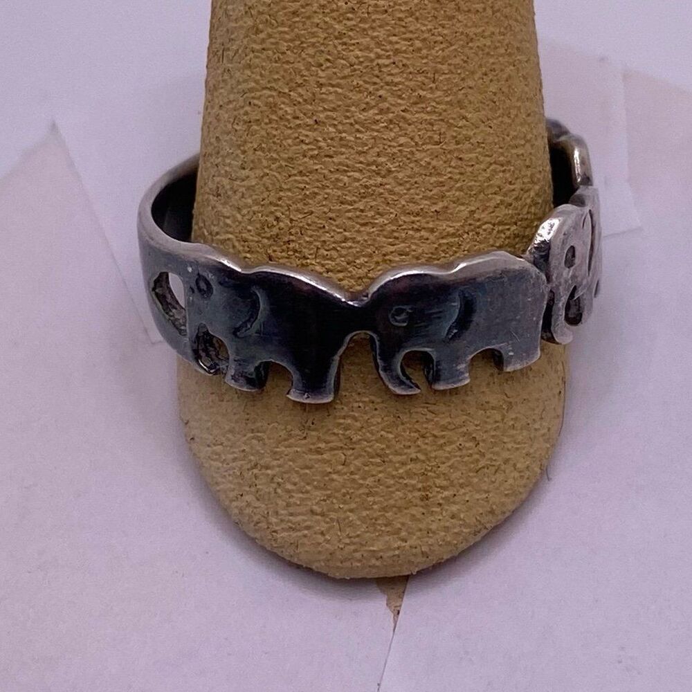 Sterling Silver 4 Elephants Cut Out Ring Size 8.5